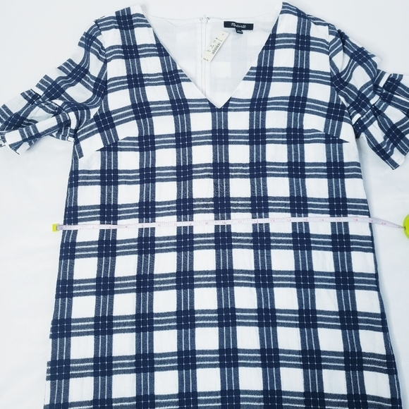 NWT Madewell Leighton Bell Sleeve Dress Navy White Plaid Size 6 - Picture 8 of 12